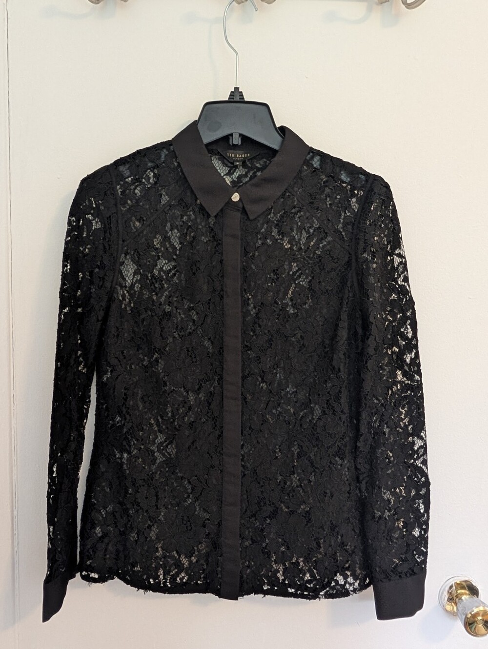 Ted Baker Dominia Black Lace Blouse Gothique Chic Romantic Dark Academia luxury